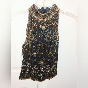 Papell Boutique Evening collection Sequined High Neck Top Medium